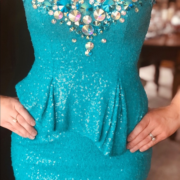 NWT Beaded Teal Cocktail Dress - Picture 2 of 3
